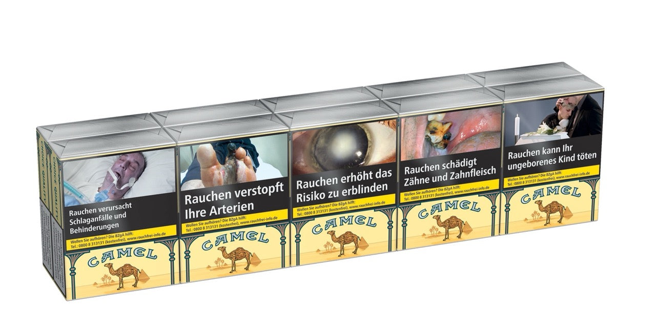 Camel Yellow ohne Filter Zigaretten Stange 10x20 – leicht seitlich fotografiert