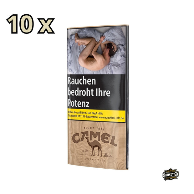Camel Essential Tobacco Drehtabak Gebinde mit 10x30g Pouches, Verpackung frontal, natürliche Optik ohne Zusätze.