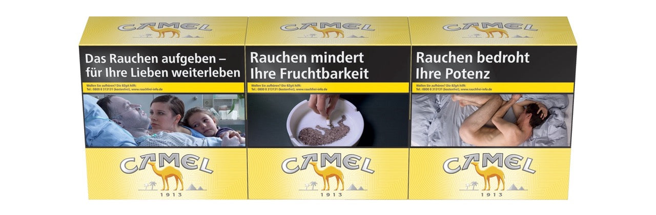 Stange Camel Yellow Zigaretten 3x54 – gelb, frontal fotografiert