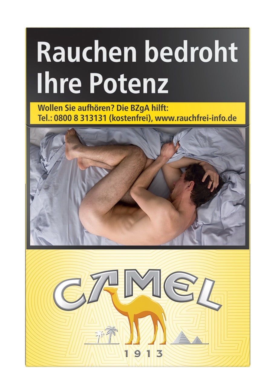 Camel Yellow Zigaretten Schachtel – gelb, frontal fotografiert