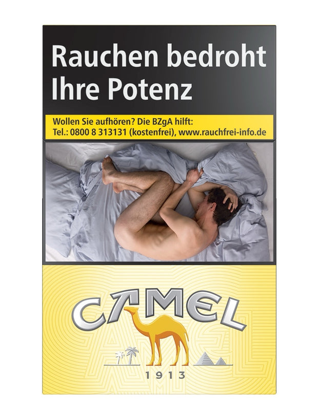 Camel Yellow long Zigaretten Schachtel 100er – gelb, frontal fotografiert