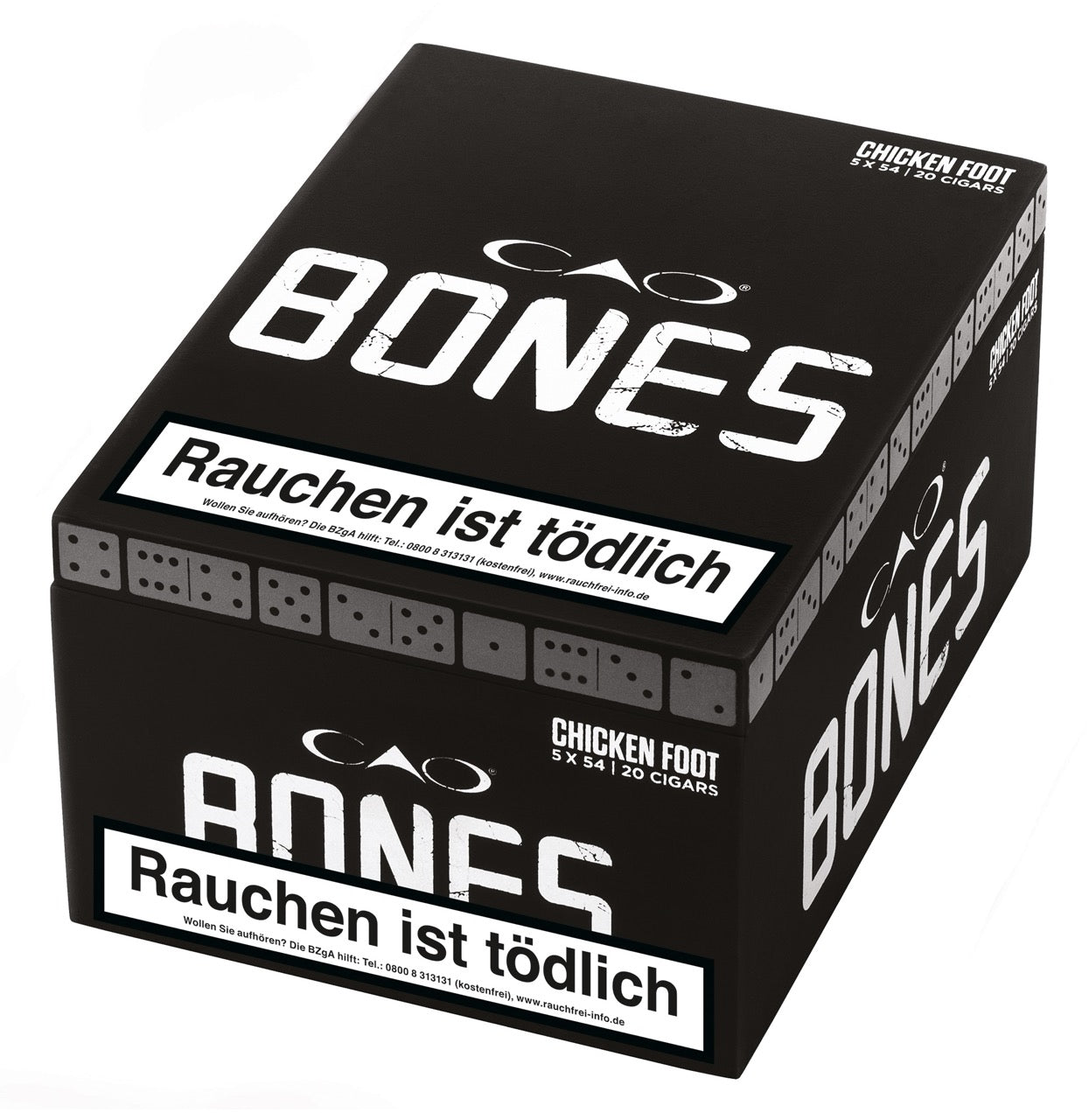 CAO Bones Chicken Foot Zigarren – 20er Kiste, Verpackung frontal abgebildet