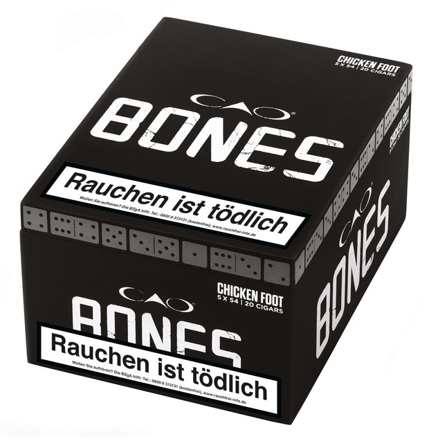 CAO Bones Chicken Foot Zigarren – 20er Kiste, Verpackung frontal abgebildet