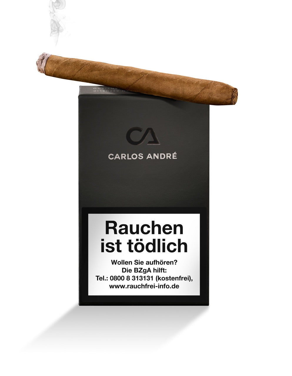 Carlos Andre Black Club Cigarillos Etui mit einzelnem Cigarillo, elegant präsentiert