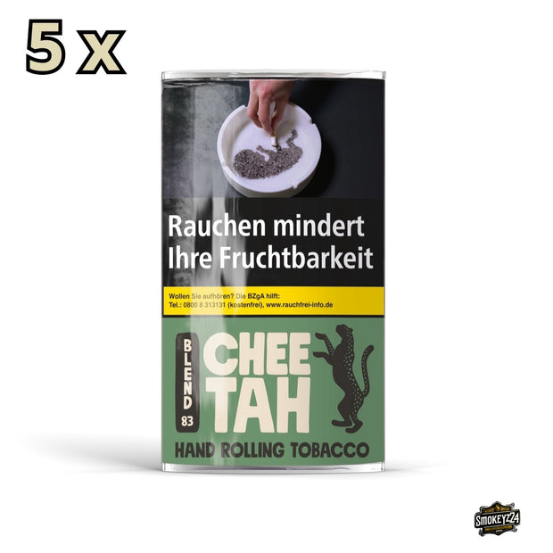 CheeTah Grün Blend 83 Drehtabak 5x30g Vorratsbeutel – Frontalansicht des grünen Pouch-Gebindes mit Hinweis „5x“ für Sparpack.