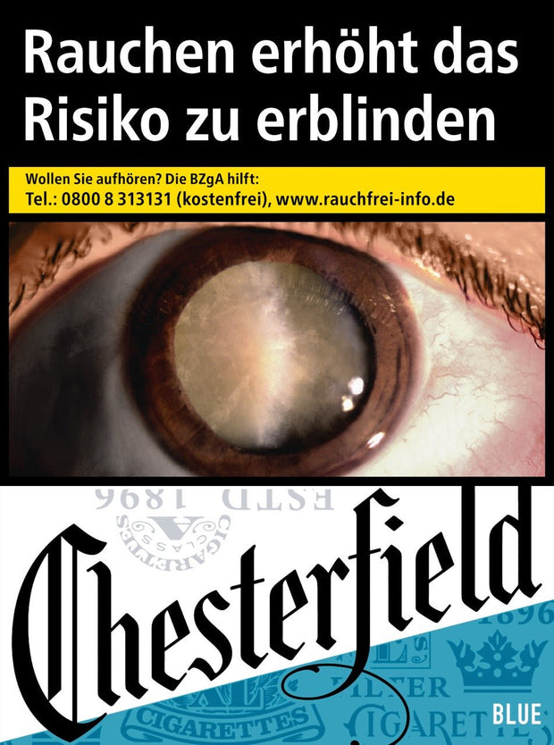 Chesterfield Blue Zigaretten – Einzelpackung mit 30 Zigaretten, frontal fotografiert