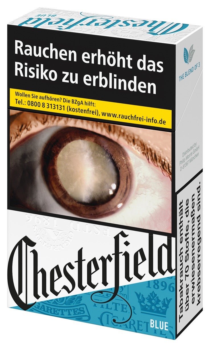 Chesterfield Blue Zigaretten Packung – leicht gedrehte Ansicht der blauen Variante