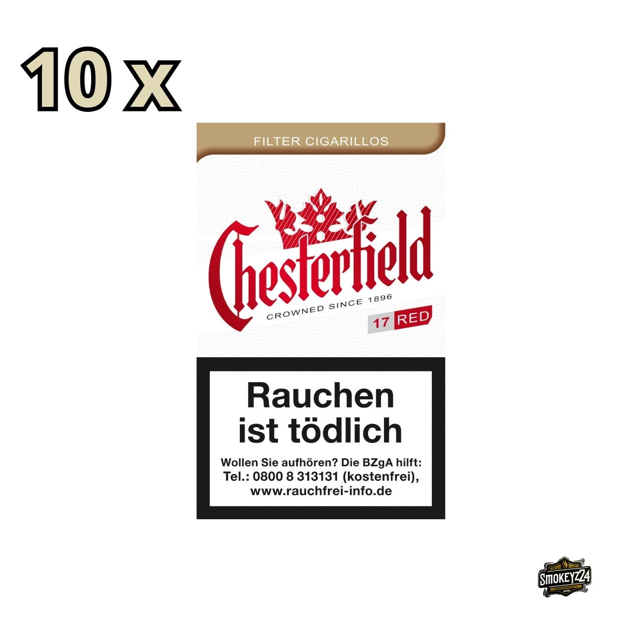 Chesterfield Cigarillos Red – Stange mit geöffneter Packung, 10×17 Filterzigarillos in Rot
