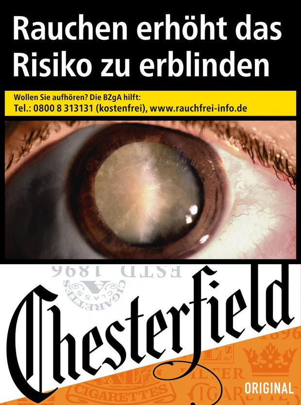 Chesterfield Original Red – 30er Zigarettenschachtel, kräftige Sorte im neuen orangefarbenen Design, frontal abgebildet