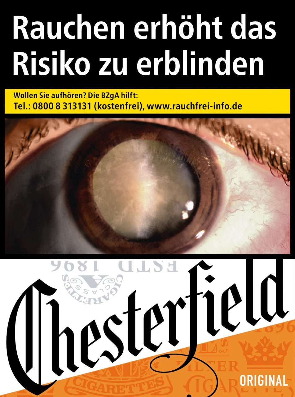Chesterfield Original Red – 30er Zigarettenschachtel, kräftige Sorte im neuen orangefarbenen Design, frontal abgebildet