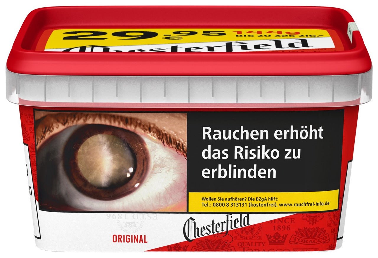 Chesterfield Red Volumentabak – 120 g Mega Box frontal mit Chesterfield-Logo und Stopftabak-Hinweis