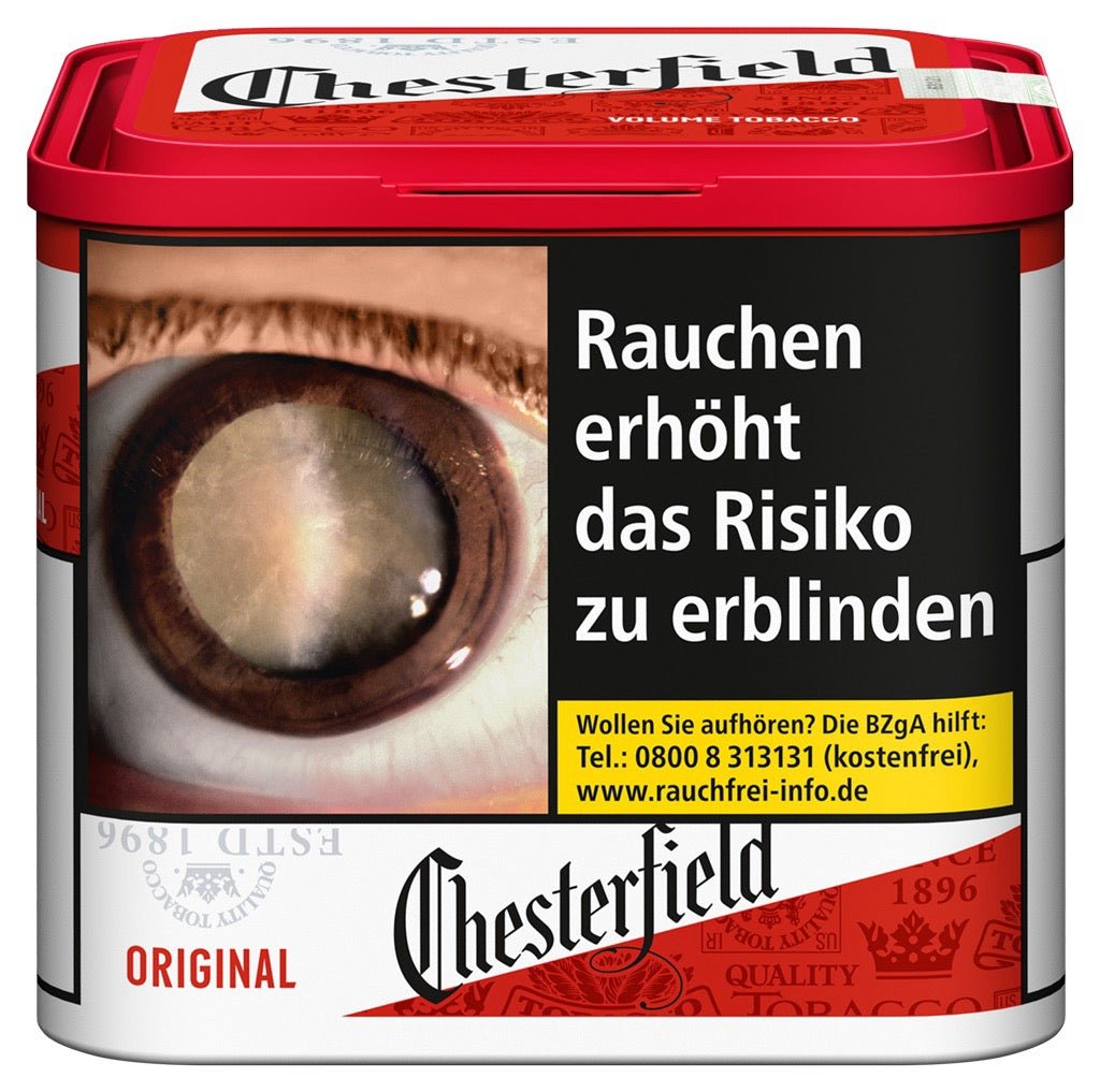Chesterfield Volumentabak Red – 38 g Dose frontal mit Markenlogo und American Blend Hinweis