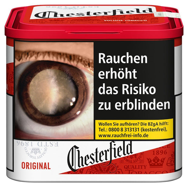 Chesterfield Volumentabak Red – 38 g Dose frontal mit Markenlogo und American Blend Hinweis