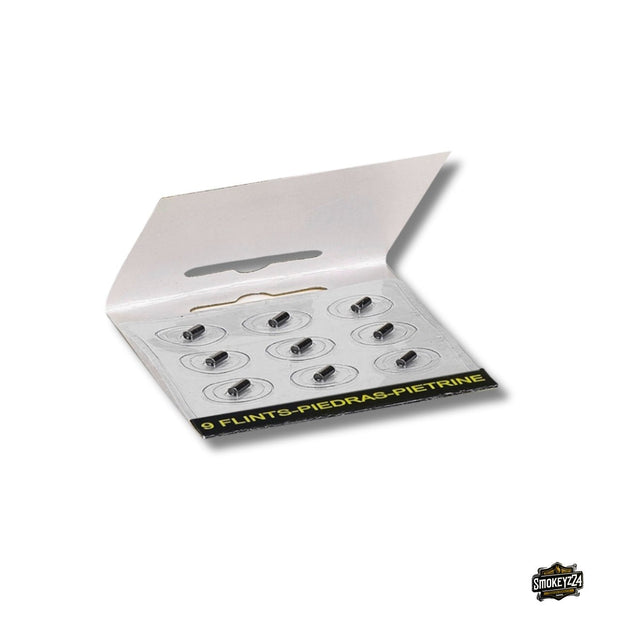 Geöffnete Clipper Packung mit neun Universal Feuersteinen als Ersatz für CLIPPER Feuerzeuge