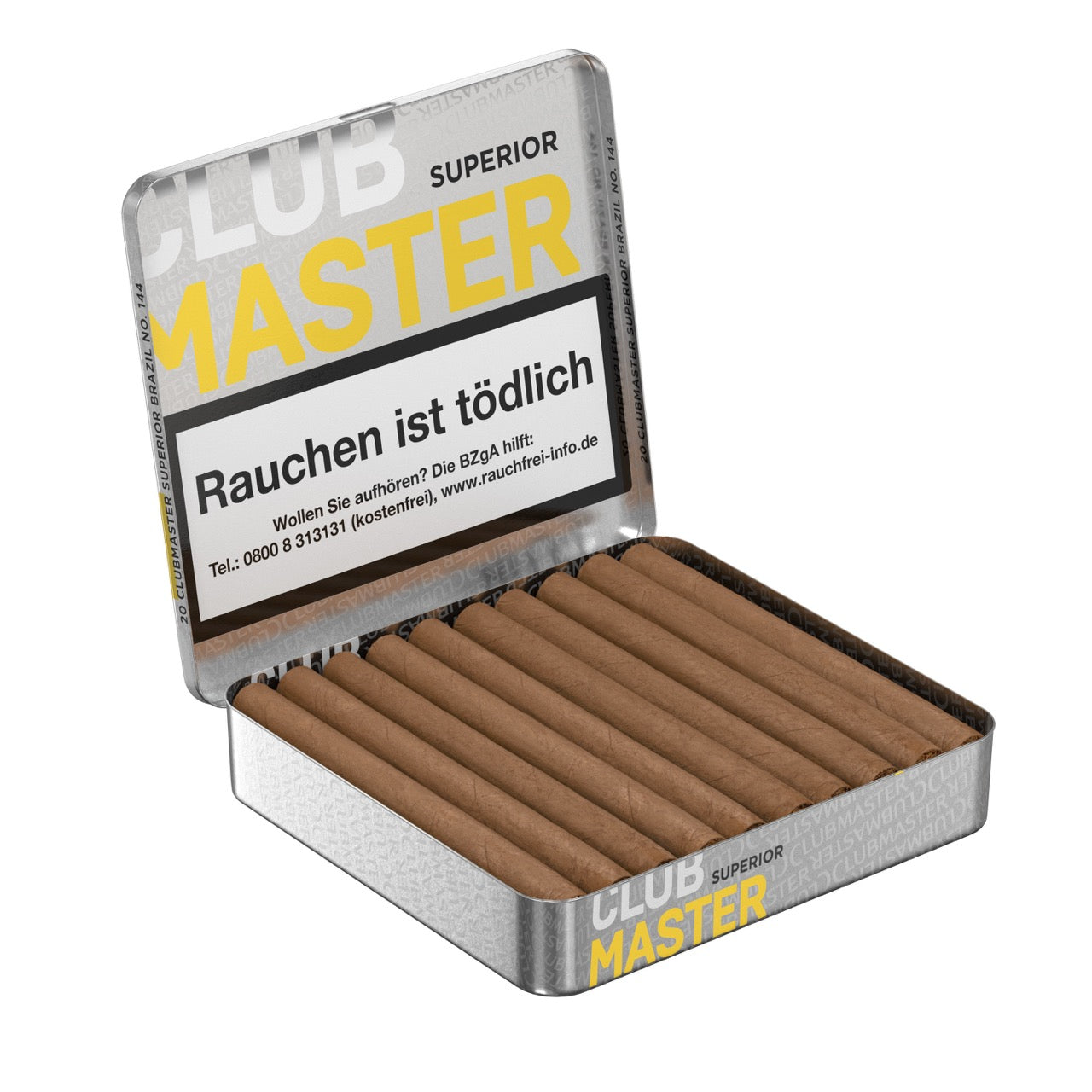 Geöffnete Packung Clubmaster 141 Superior Sumatra mit sichtbaren Zigarillos