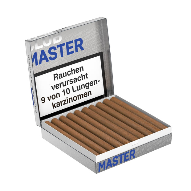 Geöffnete Clubmaster 282 Mini Blue Filter Packung mit milden Filterzigarillos