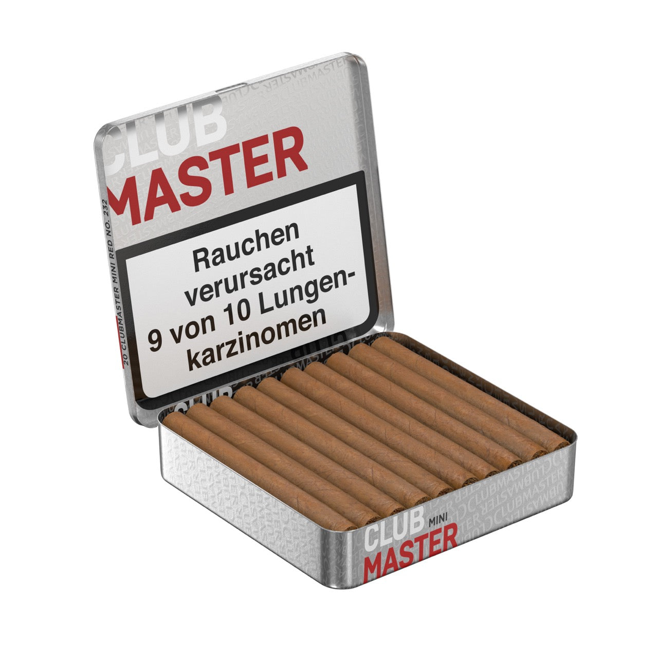 Geöffnete Clubmaster 232 Mini Red Packung mit aromatischen Mini-Zigarillos