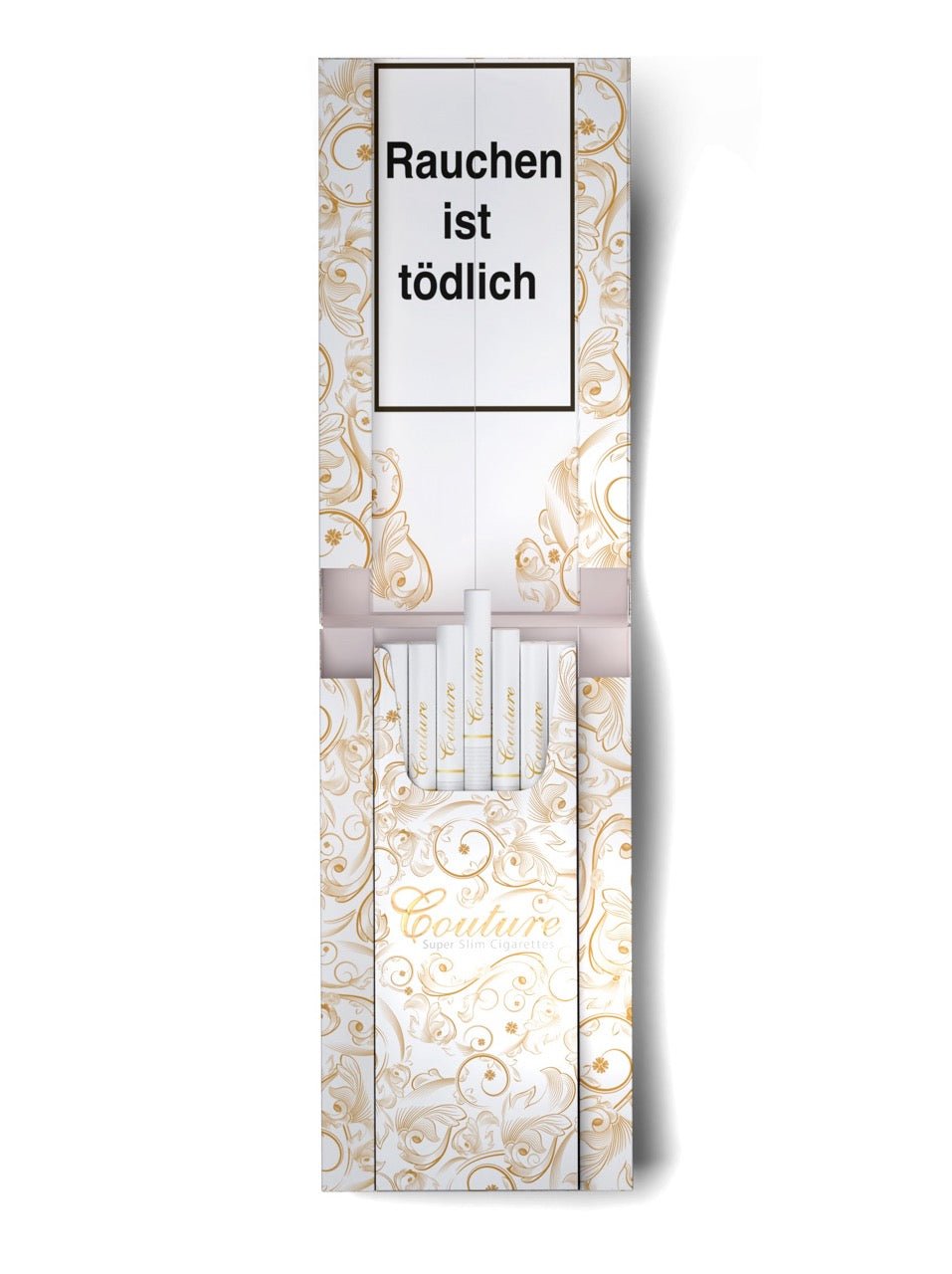 Geöffnete Couture Gold Superslim Schachtel aufgestellt