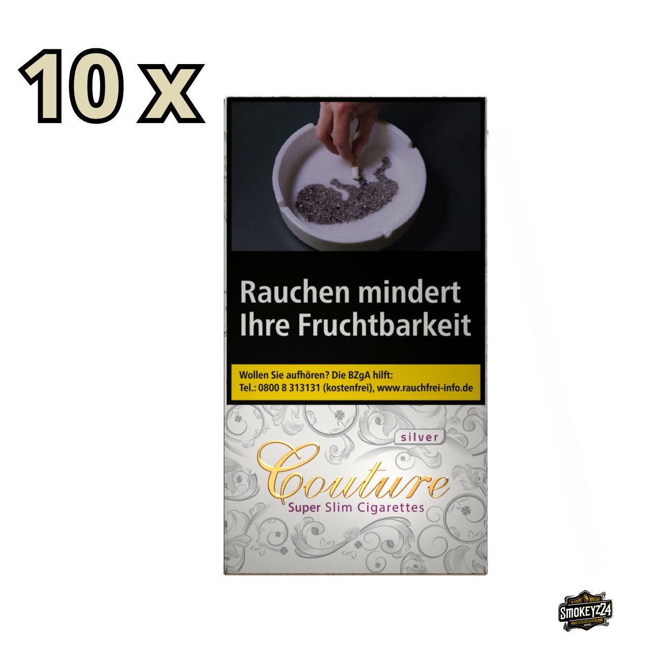 Couture Silver Superslim Zigaretten Stange 10x20 Schachtel frontal