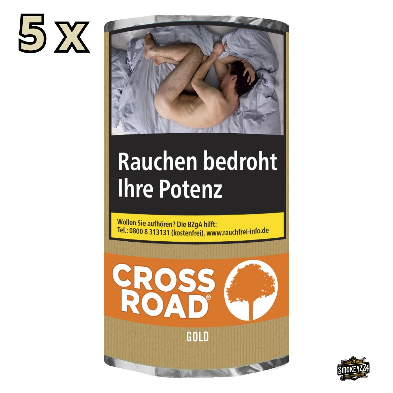 Crossroad Gold Drehtabak – 5er Packung mit 5x30g Pouches, Pouch-Design frontal mit Mengenhinweis