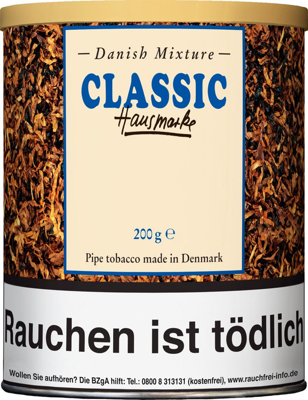Danish Mixture Classic Hausmarke Pfeifentabak – 200g Dose, milder Blend mit Virginia, Burley & Cavendish, Vorratsdose abgebildet