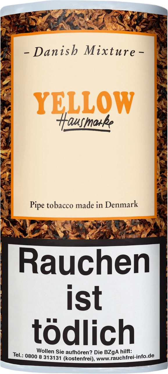 Danish Mixture Yellow Hausmarke Pfeifentabak – 50g Pouch, milde Mischung mit Mangoaroma, fruchtiger Pfeifentabak, Verpackung abgebildet