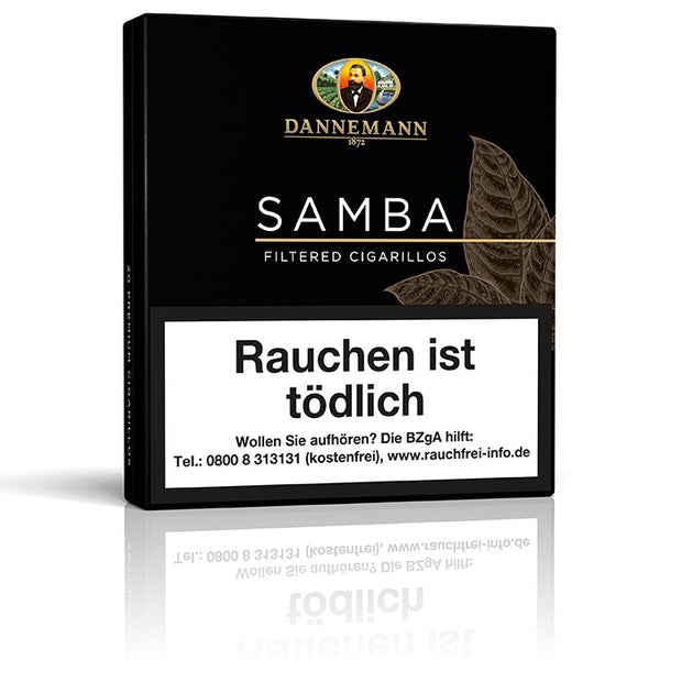 Seitenansicht Dannemann Samba Zigarillos – 20 aromatische Cigarillos mit Aktivkohlefilter und süßem Finish.
