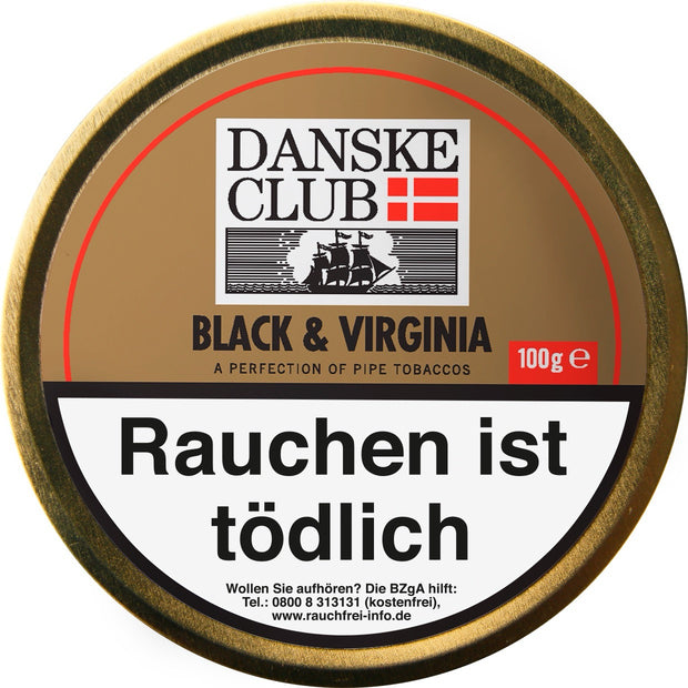 Danske Club Black & Virginia Pfeifentabak – 100g Dose, Mischung aus Black Cavendish & Golden Virginia, Honig-Aroma, edle Dose abgebildet