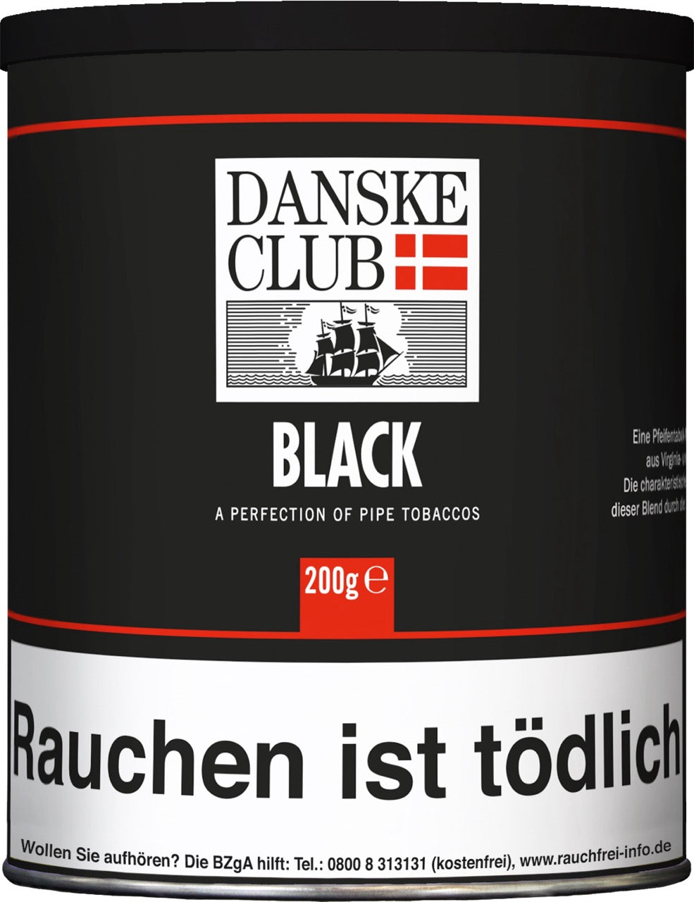 Danske Club Black Pfeifentabak – 200g Dose, samtig-milder Vanille-Blend, Black Cavendish, Burley & Virginia, Vorratsdose abgebildet