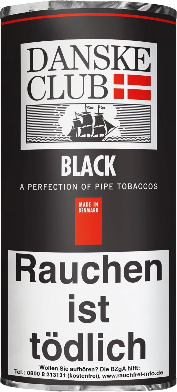 Danske Club Black Pfeifentabak – 50g Pouch, samtige Mischung mit Vanillearoma, Black Cavendish, Burley & Virginia, Verpackung abgebildet