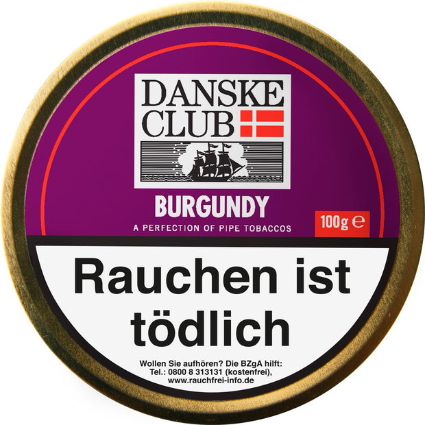Danske Club Burgundy Pfeifentabak 100g Dose – Mischung aus Virginia, Burley & Cavendish, fruchtiges Waldbeer-, Vanille- & Karamell-Aroma