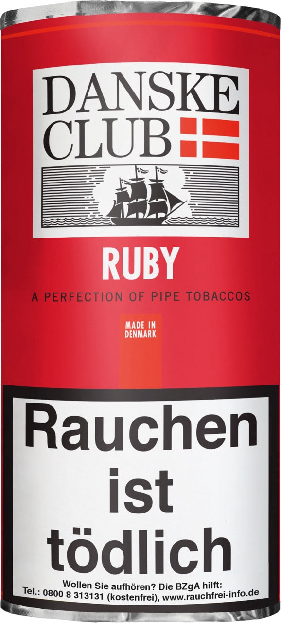 Danske Club Ruby Pfeifentabak – 50g Pouch, Mischung aus Burley, Virginia & Black Cavendish, authentisches Kirscharoma, Verpackung abgebildet