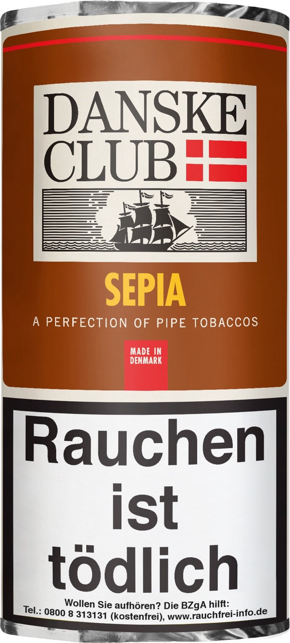 Danske Club Sepia Pfeifentabak – 50g Pouch, aromatische Mischung aus Virginia, Golden Virginia & Black Cavendish, Karamell- und Orangenaroma