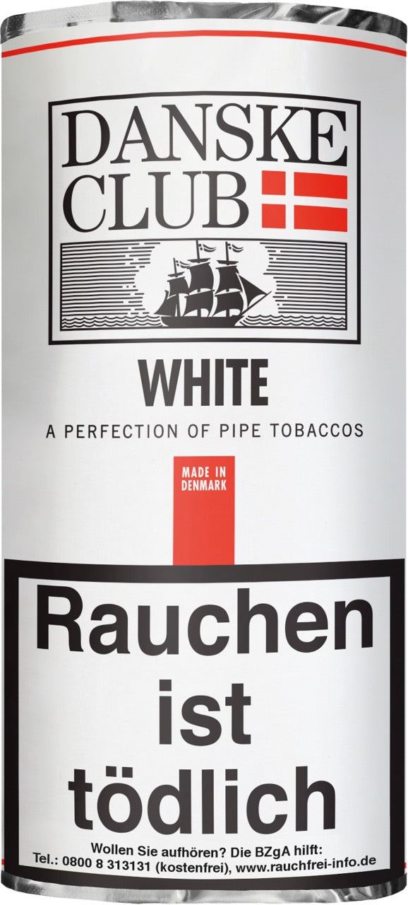 Danske Club White Pfeifentabak – 50g Pouch, helle Mischung aus Virginia & Burley, dezentes Vanillearoma, Verpackung abgebildet