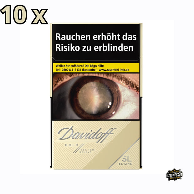 Davidoff Gold SL-Line Slim Zigaretten Stange mit 10 schlanken gold-weißen Packungen à 20 Zigaretten