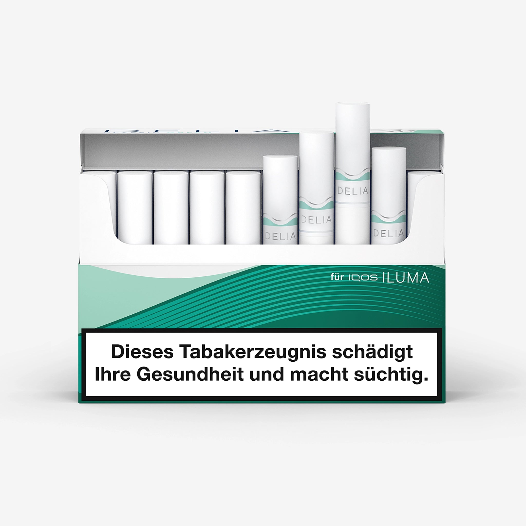 DELIA Green – geöffnete Verpackung mit fein-geröstetem Tabak und frischer Note