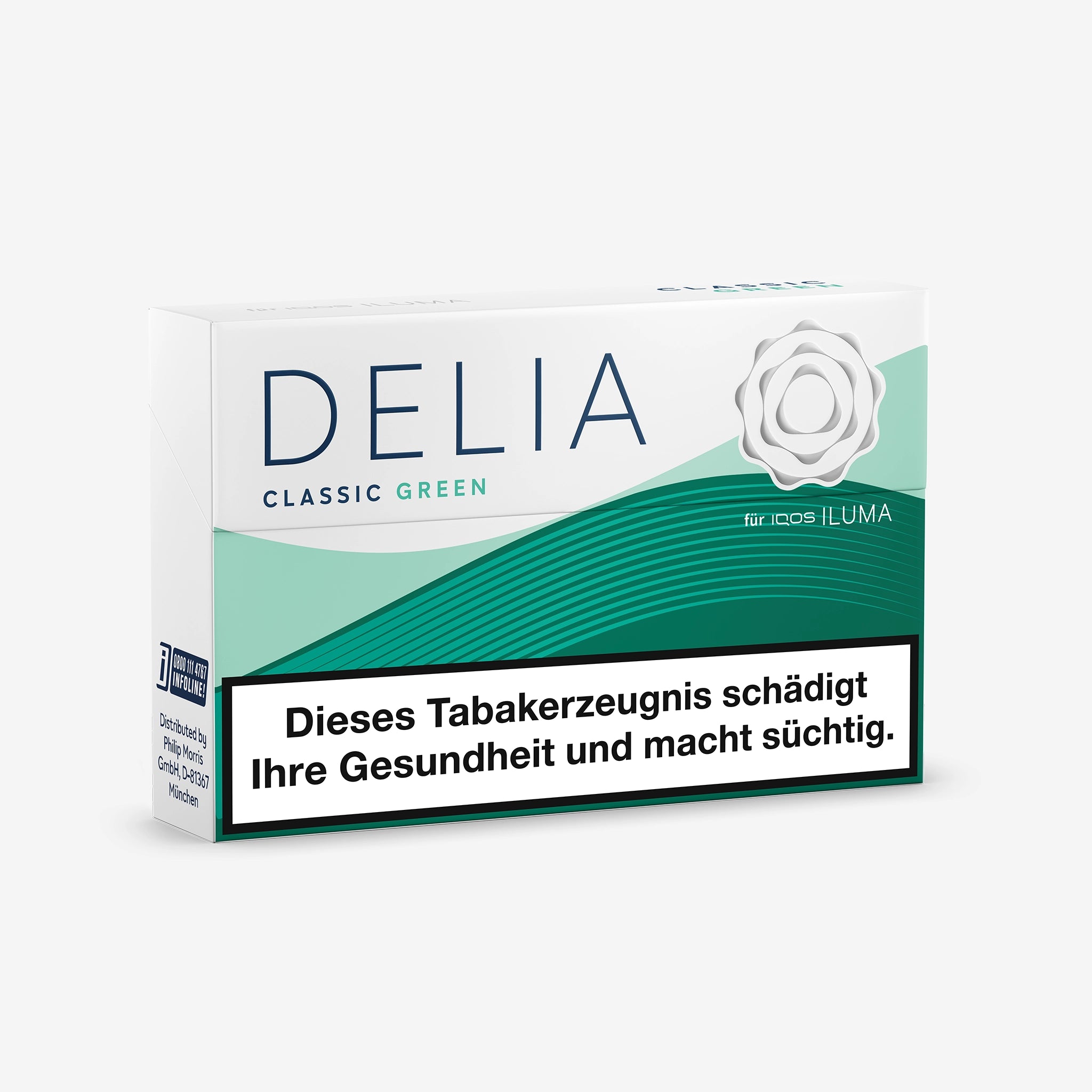 DELIA Green – geschlossene Packung leicht seitlich mit frischem Design in Grün