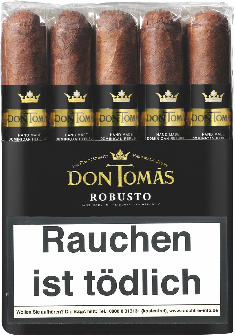 Don Tomas Dominican Robusto Zigarren 10er Bundle – handgerollte Zigarren, dunkles Ecuador Deckblatt, Robusto-Format, Verpackung frontal fotografiert