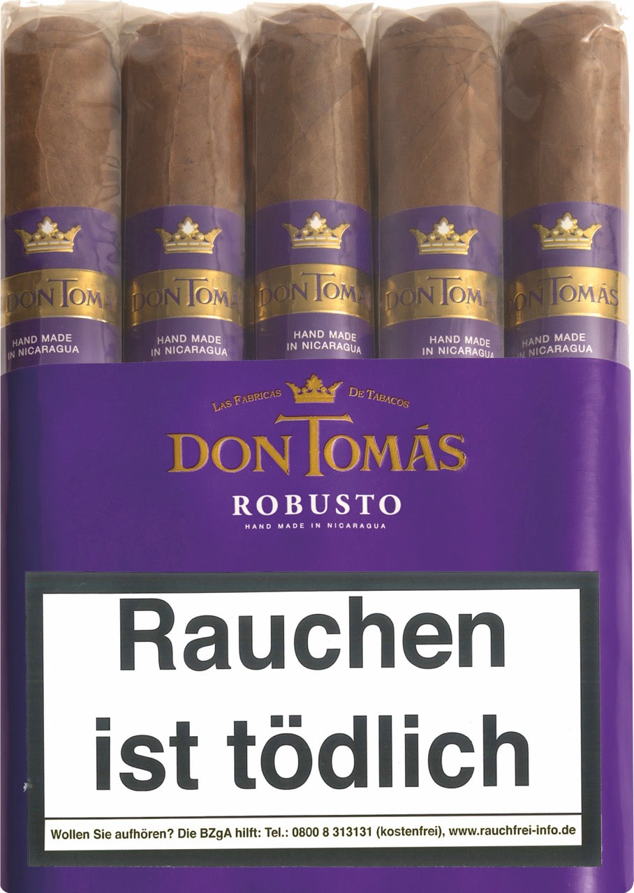 Don Tomas Nicaragua Robusto Zigarren 10er Bundle – purpurfarbene Verpackung, handgerollte Robusto-Zigarren aus Nicaragua, frontal abgebildet
