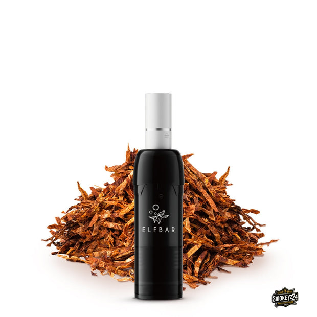 Elfbar ELFA Filter Pod Cream Tobacco vor einem hellen Tabakmotiv
