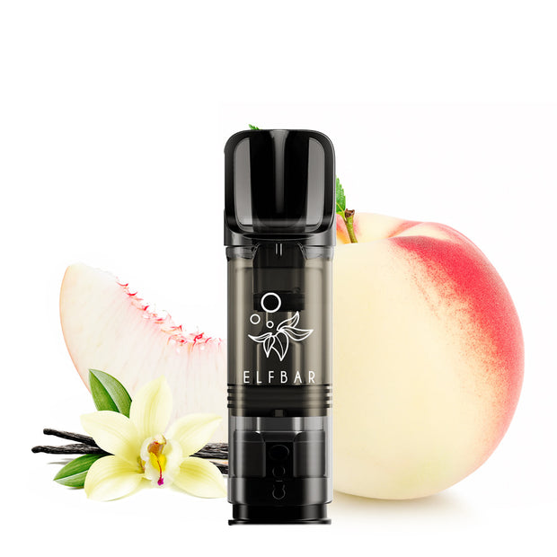 Elfbar ELFA Vanilla White Peach Pods mit weißem Pfirsich und Vanille als Geschmacksmotiv