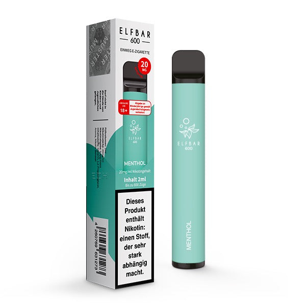Elfbar V1 600 Menthol 20mg – erfrischende Einweg-Vape mit Menthol-Geschmack und Verpackung