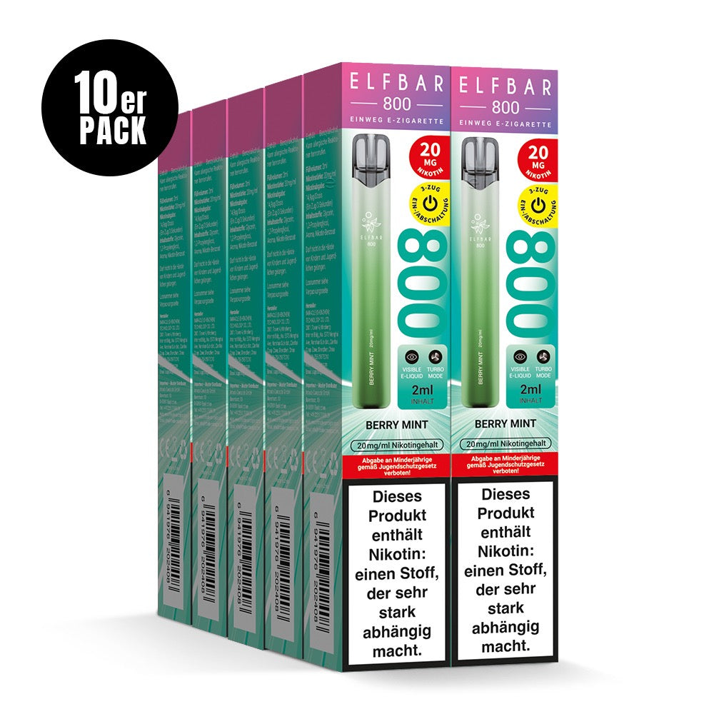 Elfbar 800 Berry Mint 20mg 10er Sparpaket mit zehn Packungen