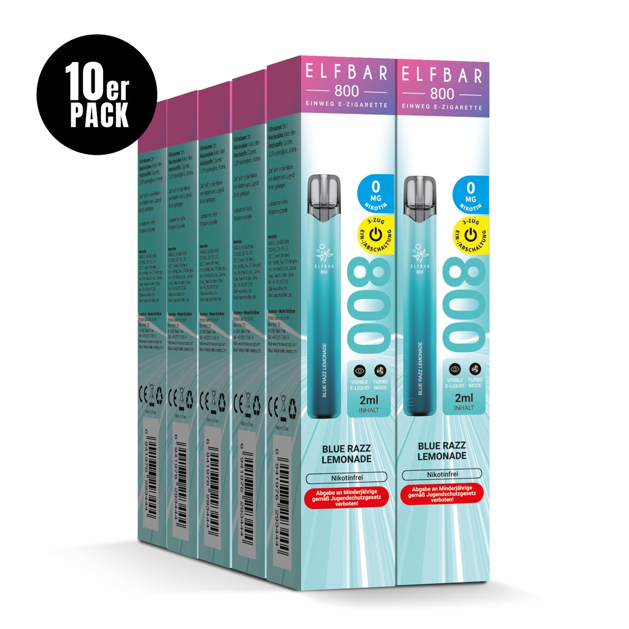 Elfbar 800 Blue Razz Lemonade Nikotinfrei 10er Sparpaket mit zehn Packungen