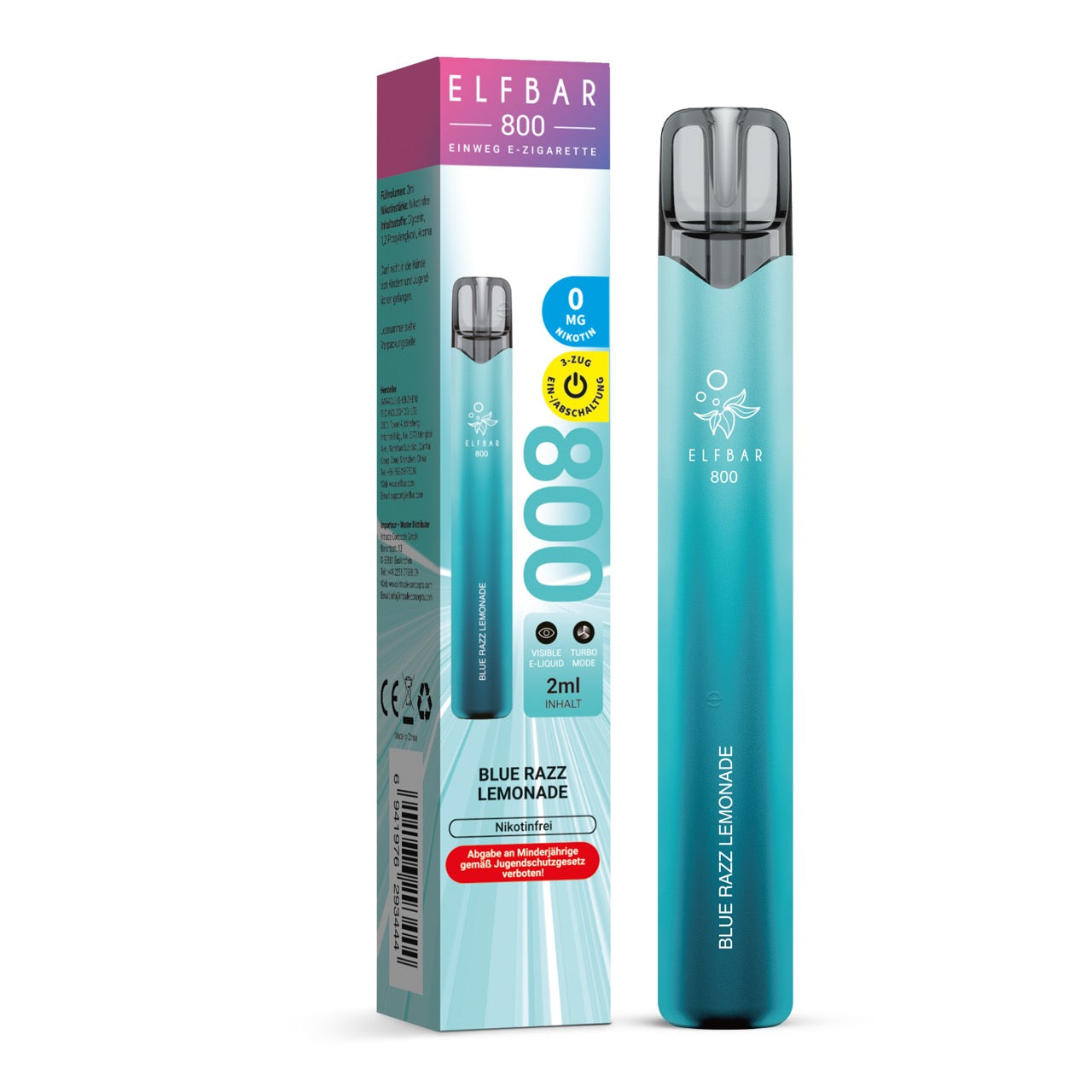 Elfbar 800 Blue Razz Lemonade Nikotinfrei Einweg E-Zigarette mit Verpackung