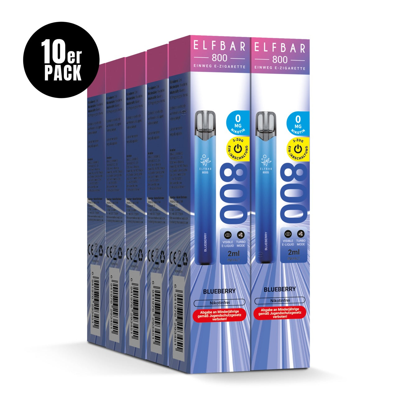 Elfbar 800 Blueberry Nikotinfrei 10er Sparpaket mit zehn Packungen