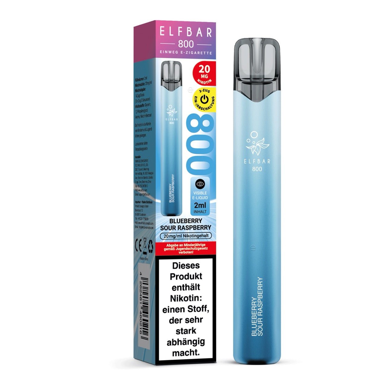 Elfbar 800 Blueberry Sour Raspberry 20mg mit Verpackung, Einweg E-Zigarette Blaubeere Himbeere, Smokeyz24.de
