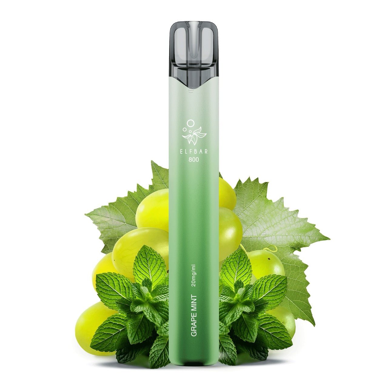 Elfbar 800 Grape Mint 20mg vor Trauben-Minz-Hintergrund, fruchtig-frische Einweg E-Zigarette, Smokeyz24.de
