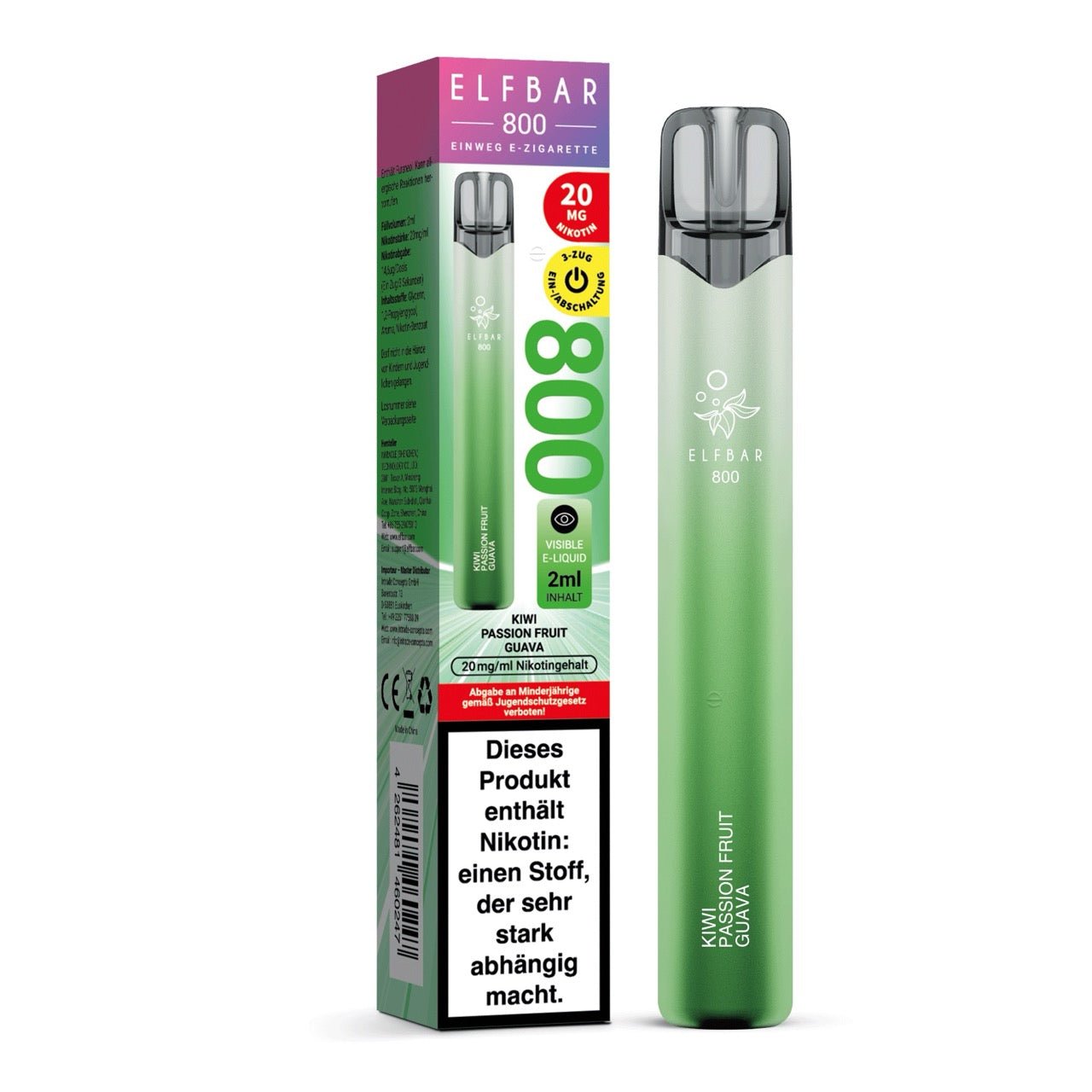 Elfbar 800 Kiwi Passion Fruit Guava 20mg mit Verpackung, Einweg E-Zigarette Passionsfrucht Guave, Smokeyz24.de