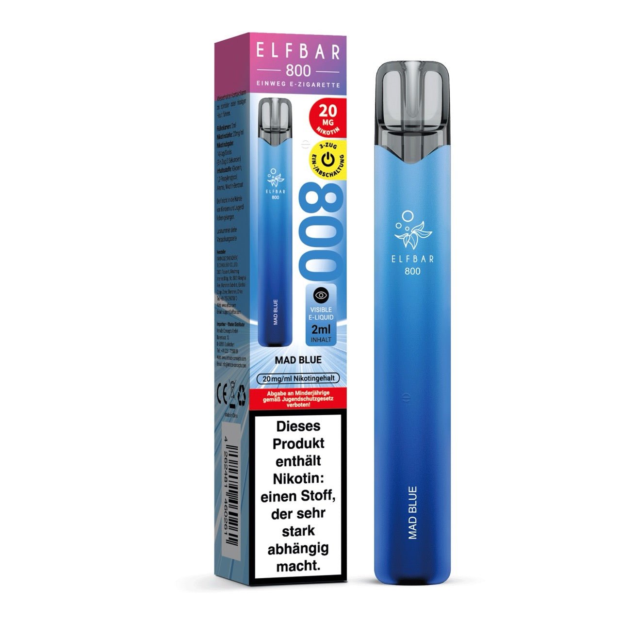Elfbar 800 Mad Blue 20mg mit Verpackung, Einweg E-Zigarette Beerenmix, Smokeyz24.de